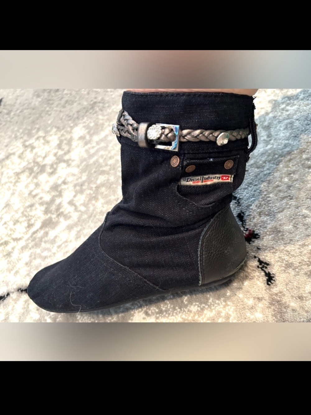 Diesel Denim Ankle Boots with Belt Crystals Strap – Edgy Casual Style size 5.5 - Picture 9 of 16
